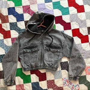 BDG Denim Hooded Bomber Jacket, Acid Wash, M